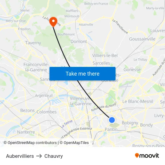 Aubervilliers to Chauvry map