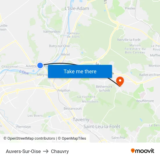 Auvers-Sur-Oise to Chauvry map