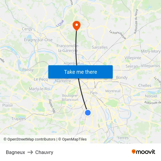 Bagneux to Chauvry map