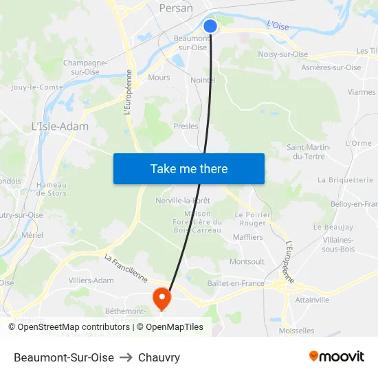 Beaumont-Sur-Oise to Chauvry map