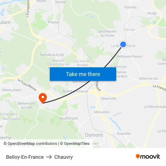 Belloy-En-France to Chauvry map