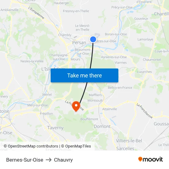Bernes-Sur-Oise to Chauvry map
