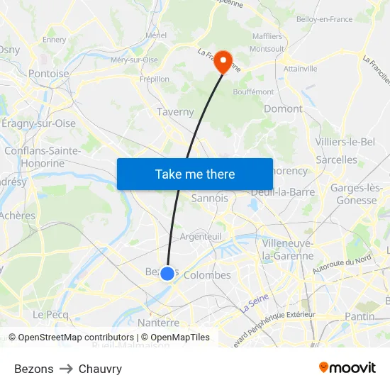 Bezons to Chauvry map