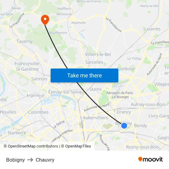 Bobigny to Chauvry map