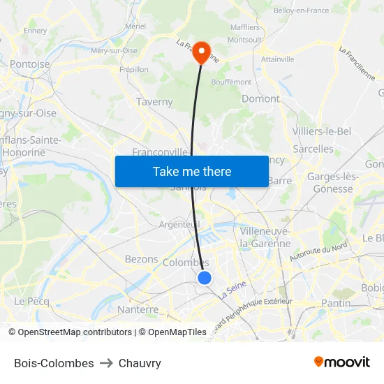 Bois-Colombes to Chauvry map