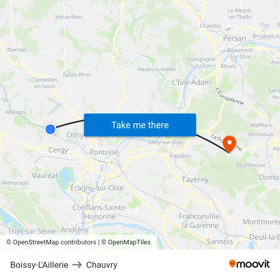 Boissy-L'Aillerie to Chauvry map