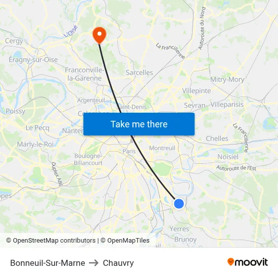 Bonneuil-Sur-Marne to Chauvry map