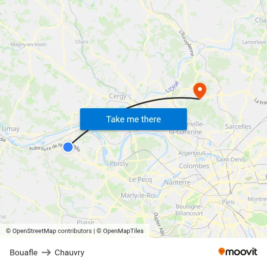 Bouafle to Chauvry map