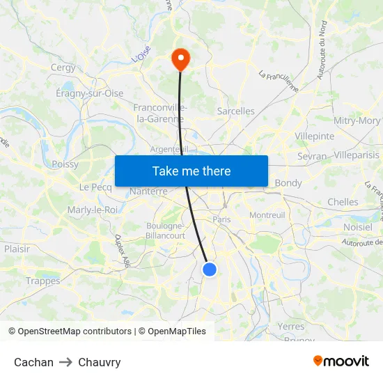 Cachan to Chauvry map
