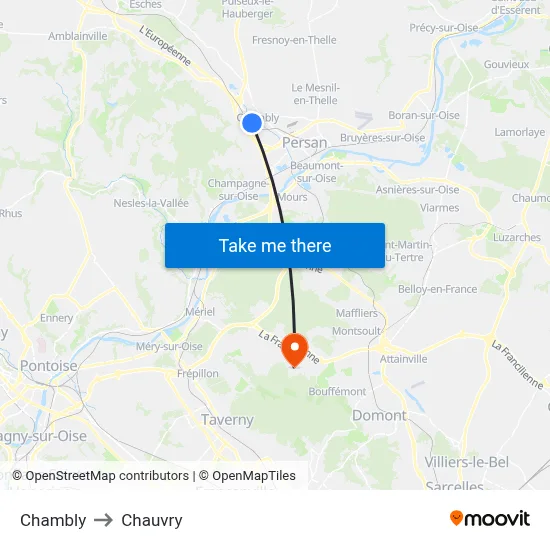 Chambly to Chauvry map
