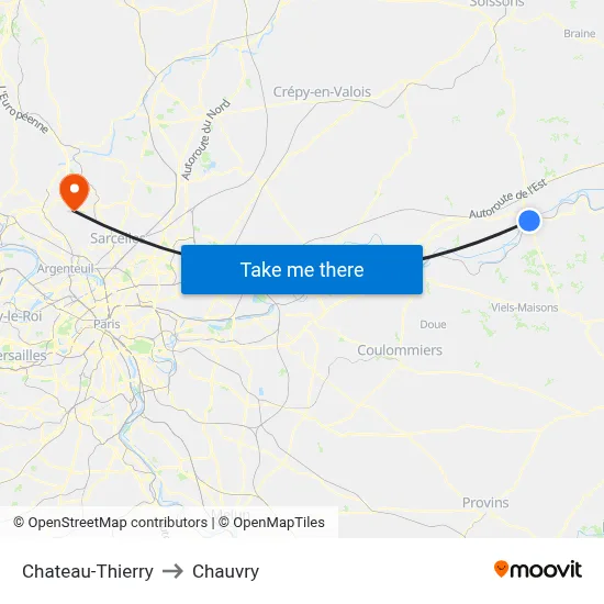Chateau-Thierry to Chauvry map