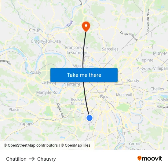 Chatillon to Chauvry map