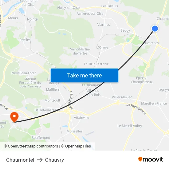 Chaumontel to Chauvry map