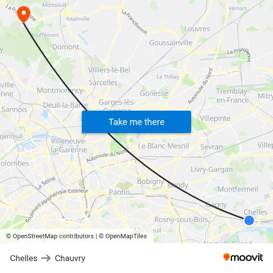 Chelles to Chauvry map
