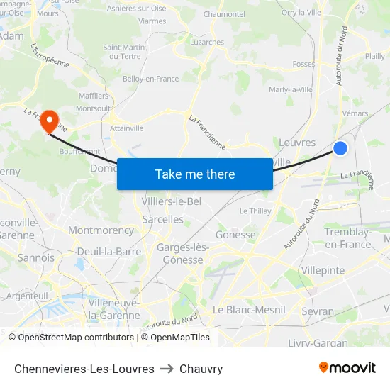 Chennevieres-Les-Louvres to Chauvry map