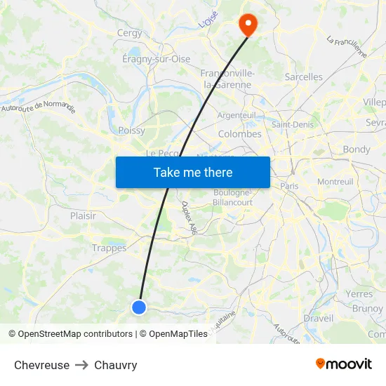 Chevreuse to Chauvry map