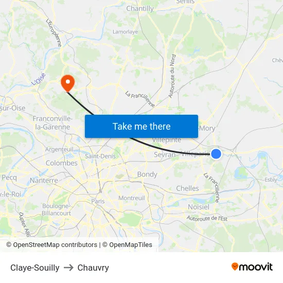 Claye-Souilly to Chauvry map