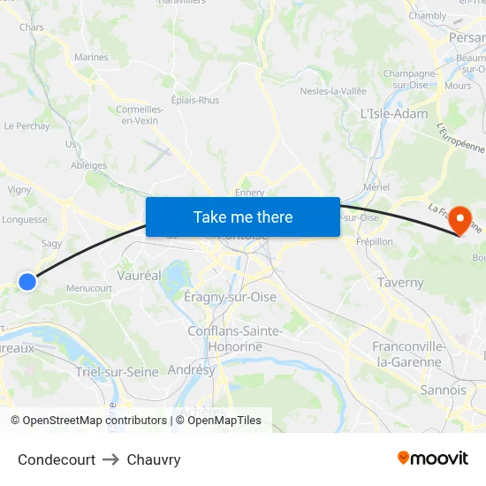 Condecourt to Chauvry map