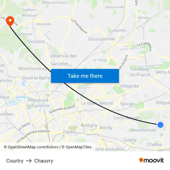 Courtry to Chauvry map