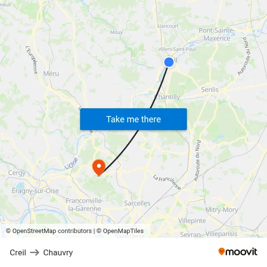 Creil to Chauvry map