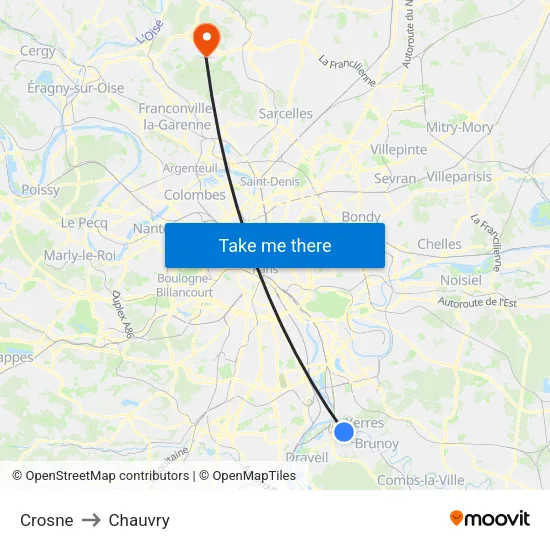 Crosne to Chauvry map