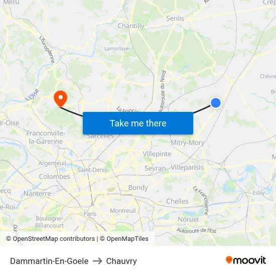 Dammartin-En-Goele to Chauvry map