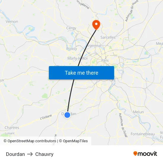 Dourdan to Chauvry map