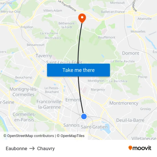Eaubonne to Chauvry map