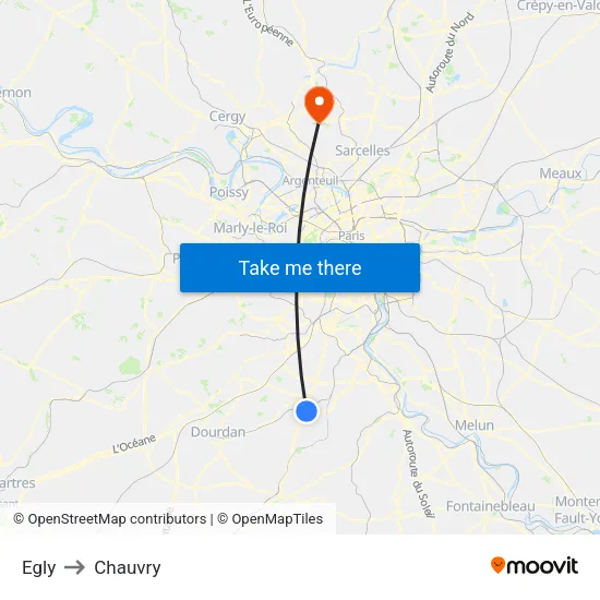 Egly to Chauvry map