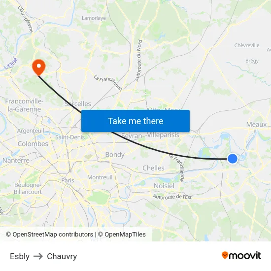 Esbly to Chauvry map