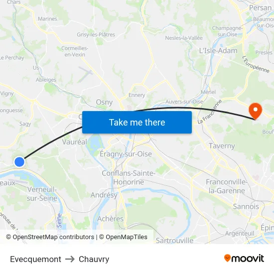 Evecquemont to Chauvry map
