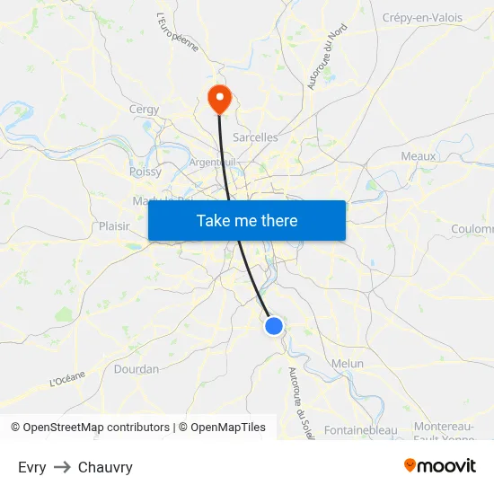 Evry to Chauvry map