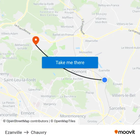 Ezanville to Chauvry map