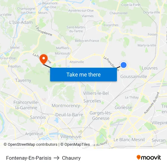 Fontenay-En-Parisis to Chauvry map