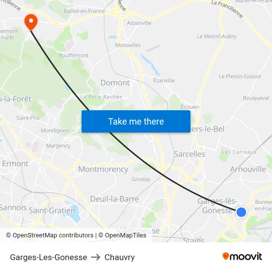 Garges-Les-Gonesse to Chauvry map