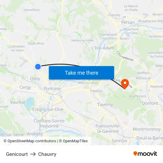 Genicourt to Chauvry map