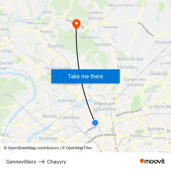 Gennevilliers to Chauvry map