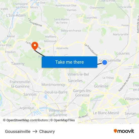 Goussainville to Chauvry map