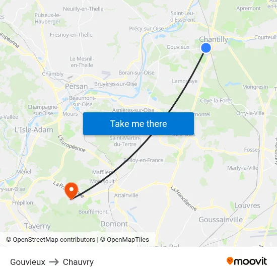 Gouvieux to Chauvry map