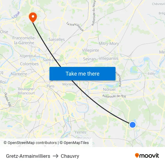 Gretz-Armainvilliers to Chauvry map
