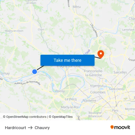 Hardricourt to Chauvry map