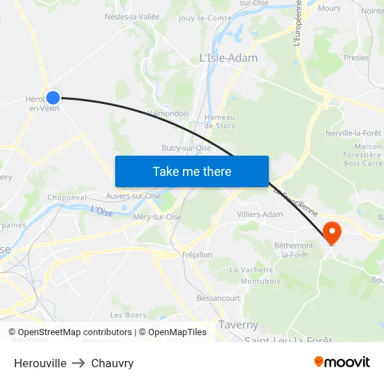 Herouville to Chauvry map