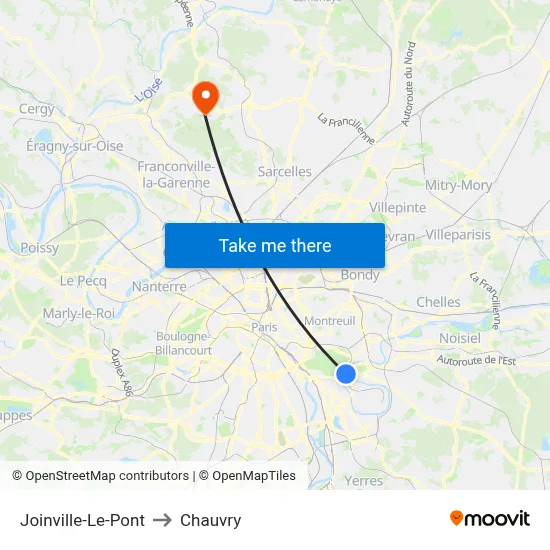 Joinville-Le-Pont to Chauvry map