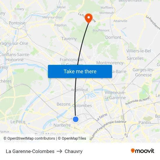 La Garenne-Colombes to Chauvry map