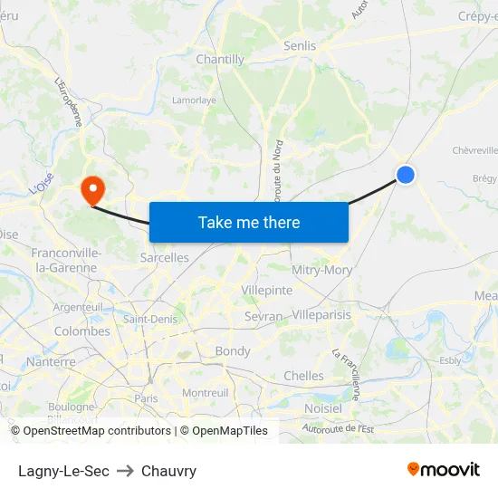 Lagny-Le-Sec to Chauvry map