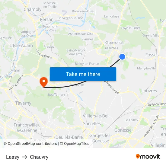 Lassy to Chauvry map