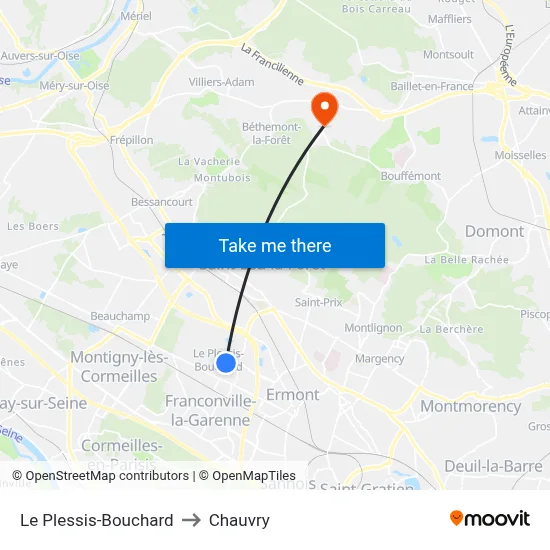 Le Plessis-Bouchard to Chauvry map