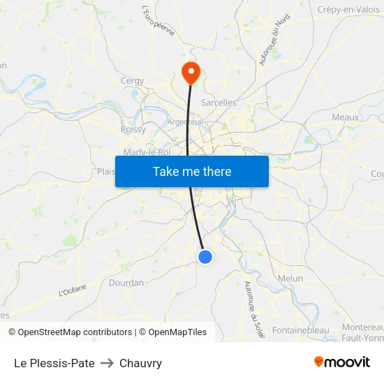 Le Plessis-Pate to Chauvry map