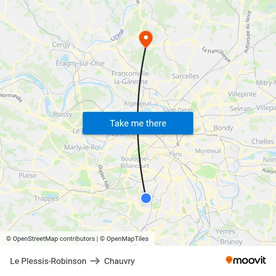 Le Plessis-Robinson to Chauvry map