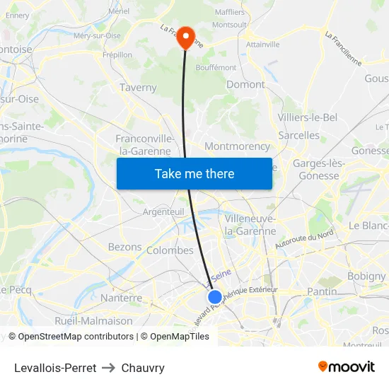 Levallois-Perret to Chauvry map
